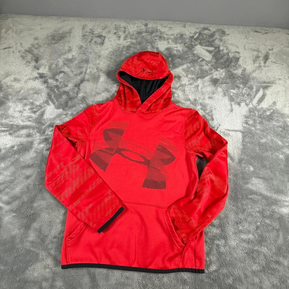 Under Armour Red ColdGear Hoodie Boys Large Loose Fit Athletic Hoodie - Picture 1 of 6